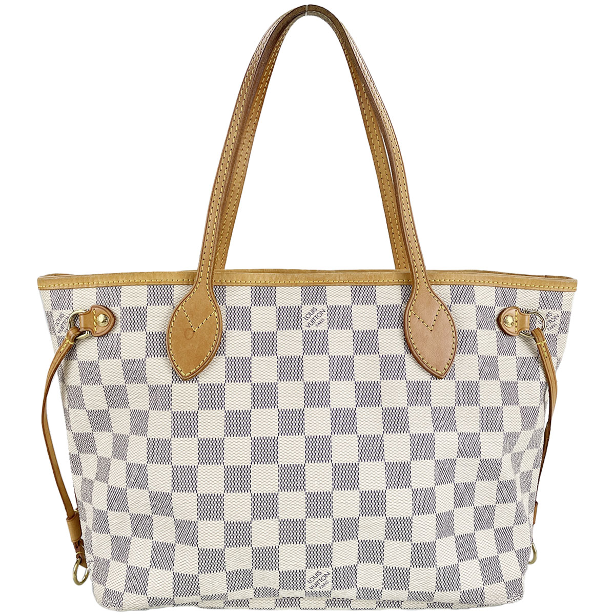 Louis Vuitton Damier Azur Neverfull PM Leather Fabric White Tote