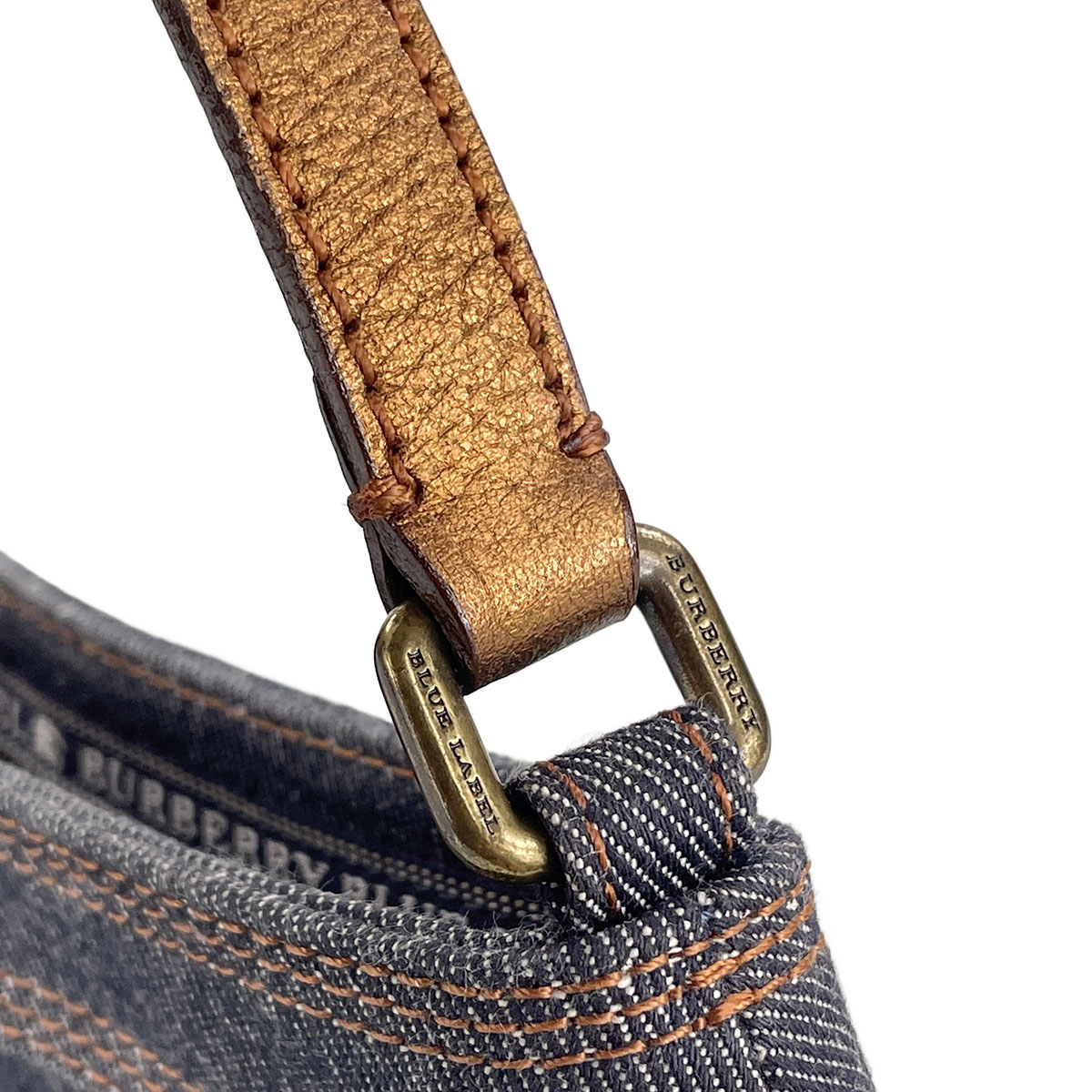 BURBERRY Blue Label Denim and Leather Accent Shoulder Strap