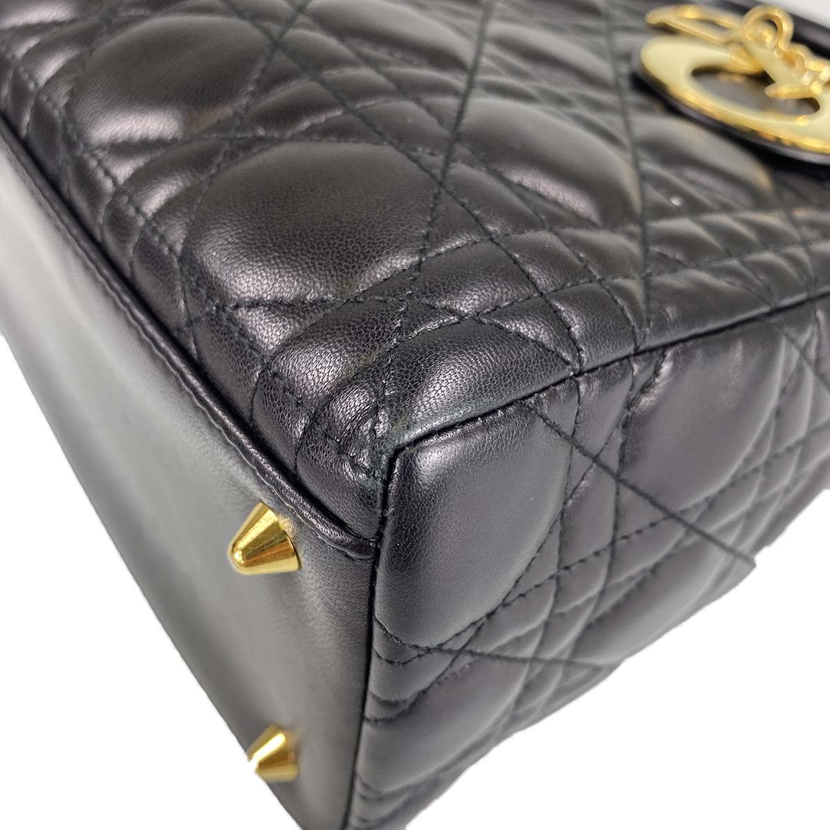 Christian Dior Lady Dior Lambskin Black Gold 2 way Shoulder bag ...