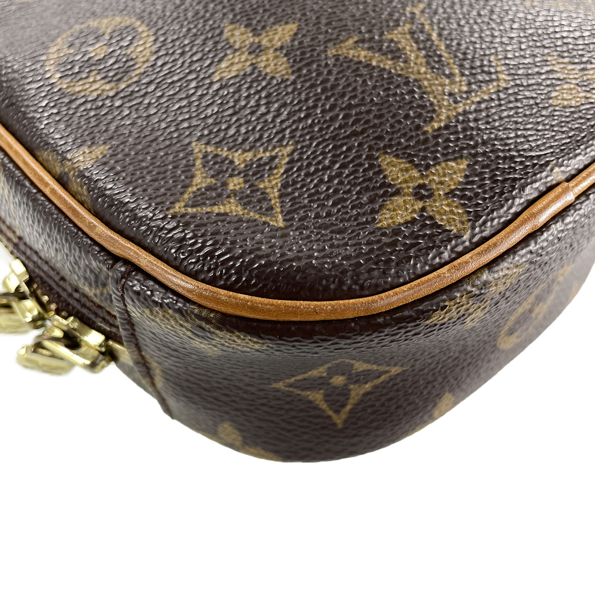 Louis Vuitton Monogram Pochette Gange Leather Fabric Brown Cross