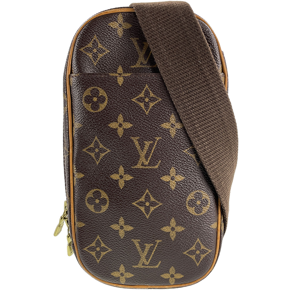 Louis Vuitton Monogram Pochette Gange Leather Fabric Brown Cross