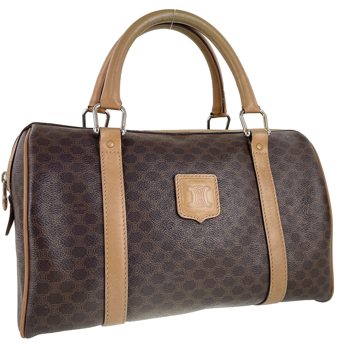 CELINE Macadam Leather Brown Mini Boston Bag 2610 | eBay