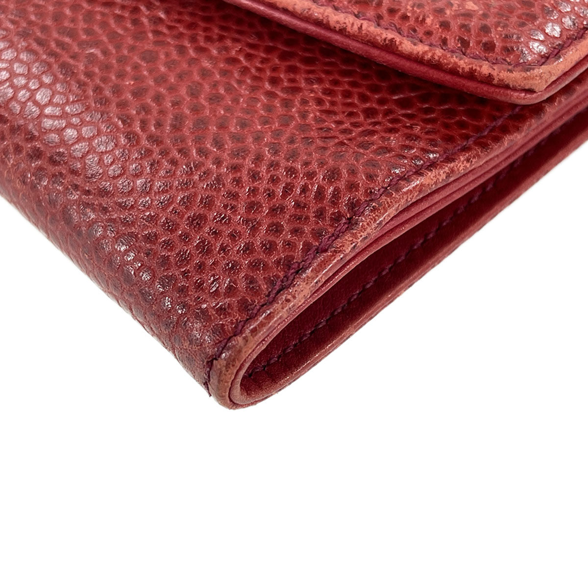 CHANEL CalfSkin Leather Red Bi-fold Wallet 1372 | eBay