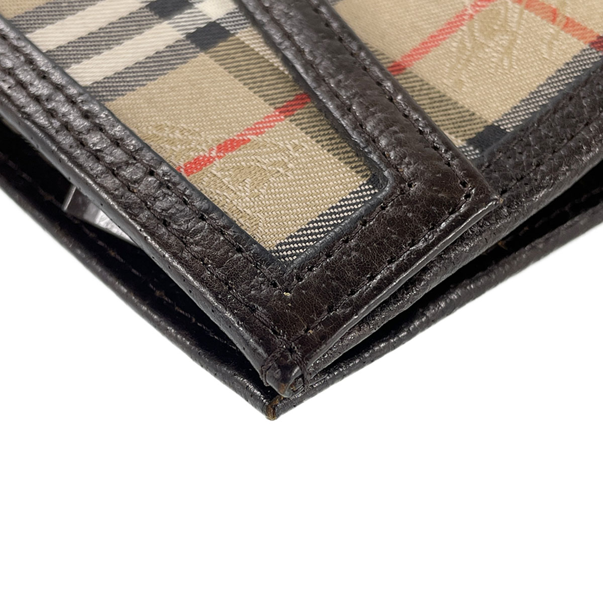 Burberry Leather Fabric Leather Nova Check Brown Pouch 2158